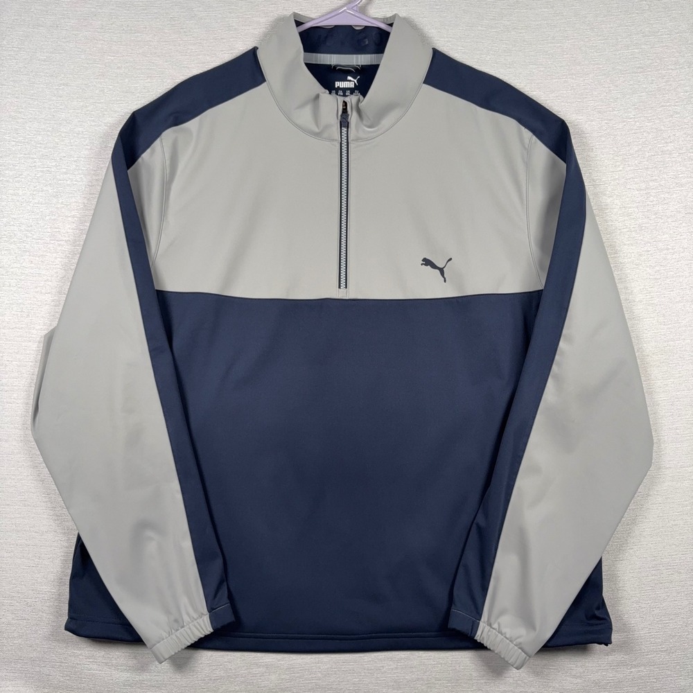 Puma Quarter Zip Pullover Mens XXL Blue Gray Colorblock Golf Windbreaker